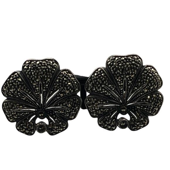 Judith Jack 925 Sterling‎ Marcasite
Lotus Floral Omega Back Pierced 
Earrings - Picture 4 of 11